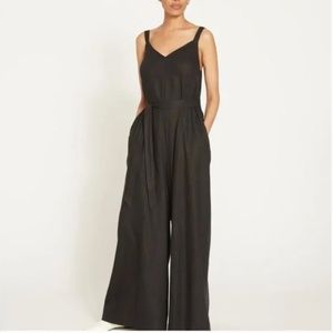 Universal Standard Promenade Jumpsuit Black Stretch Linen Blend Size S